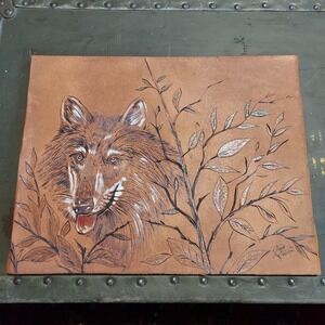 Gino Guidici Signed Hand Made Fungi Mushroom Wolf Wildlife Art 11x14 Rustic Deco
